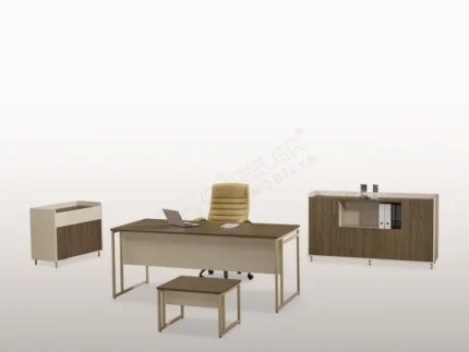 Geniş yüzeyli modern çalışma masa takımı.