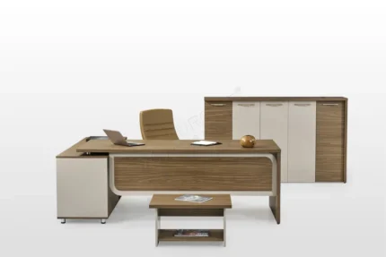 Deri detaylı lüks yönetici masa takımı.