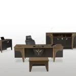 Metal detaylı modern yönetici ofis masası.