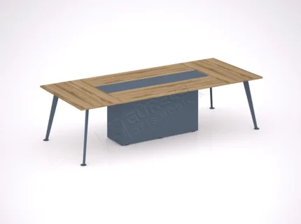 Metal çerçeveli oval toplantı masası.