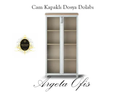 Ofis düzeni için geniş raflı ahşap dosya dolabı.